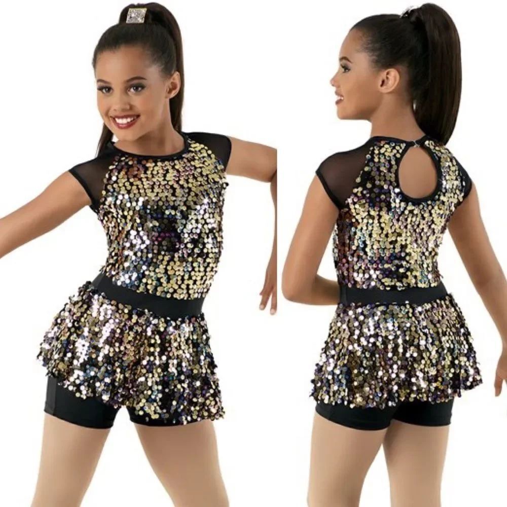 WEISSMAN Dance Costume sequin gold biketard jazz I'm Stuck 10422 Child LC